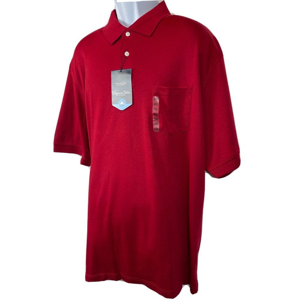 New Roundtree & Yorke Silky Collection Men's Red Short Slv Polo Shirt XXL- 2XB - Picture 1 of 7